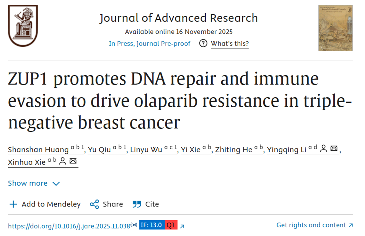 ZUP1 promotes DNA repair and immune evasion to drive olaparib resistance in triple-negative breast cancer